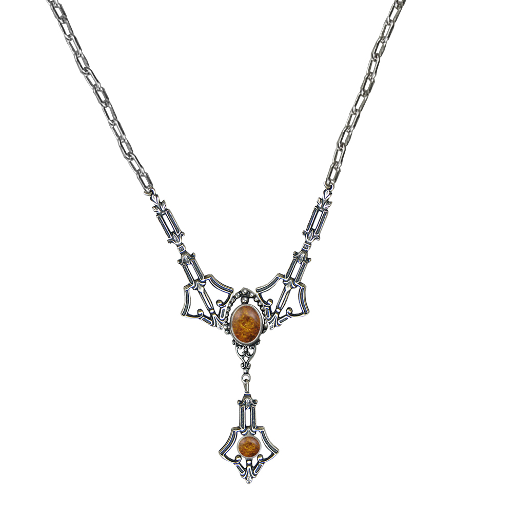 Sterling Silver Victorian Inspired Necklace With Amber